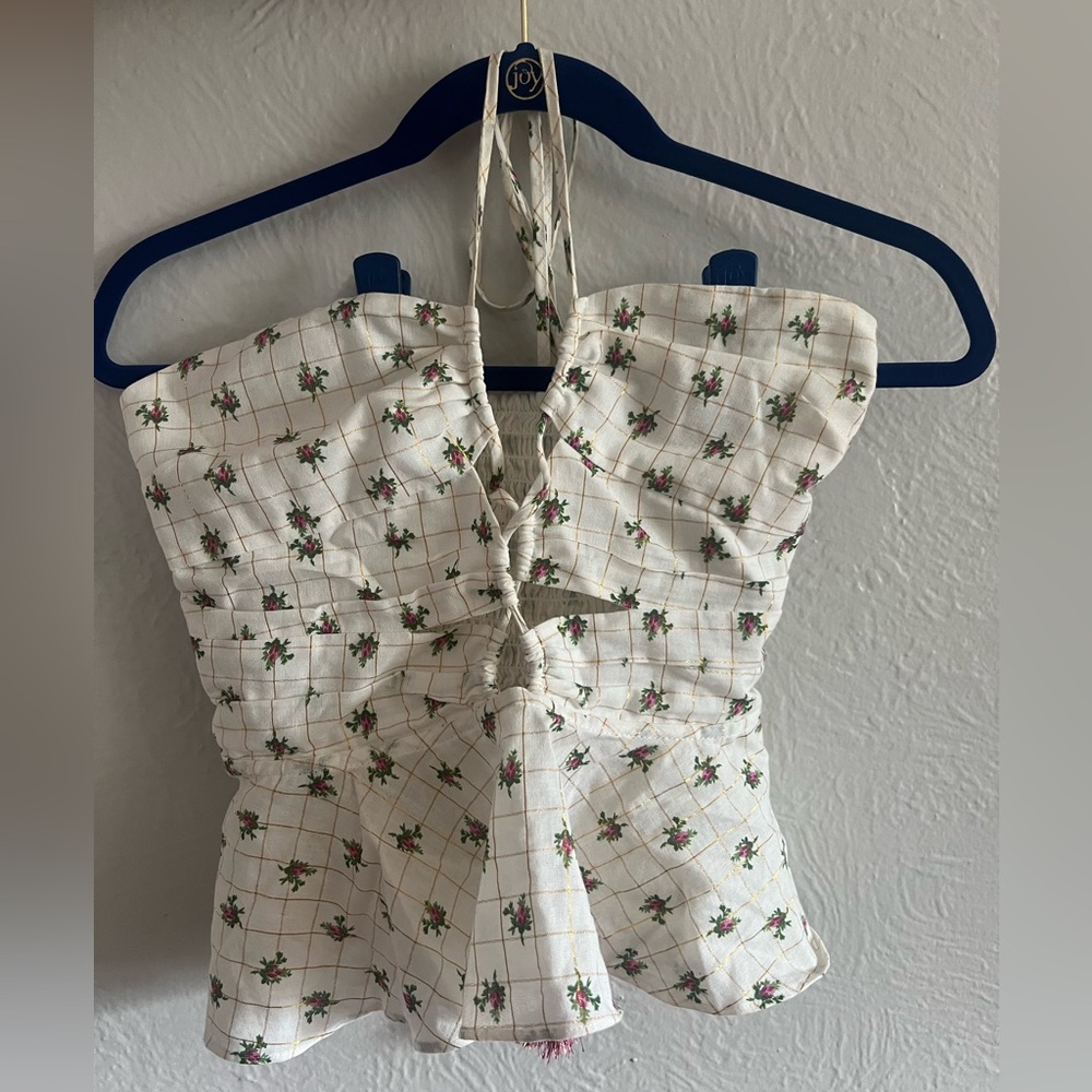 Majorelle Halter Floral Crop Top